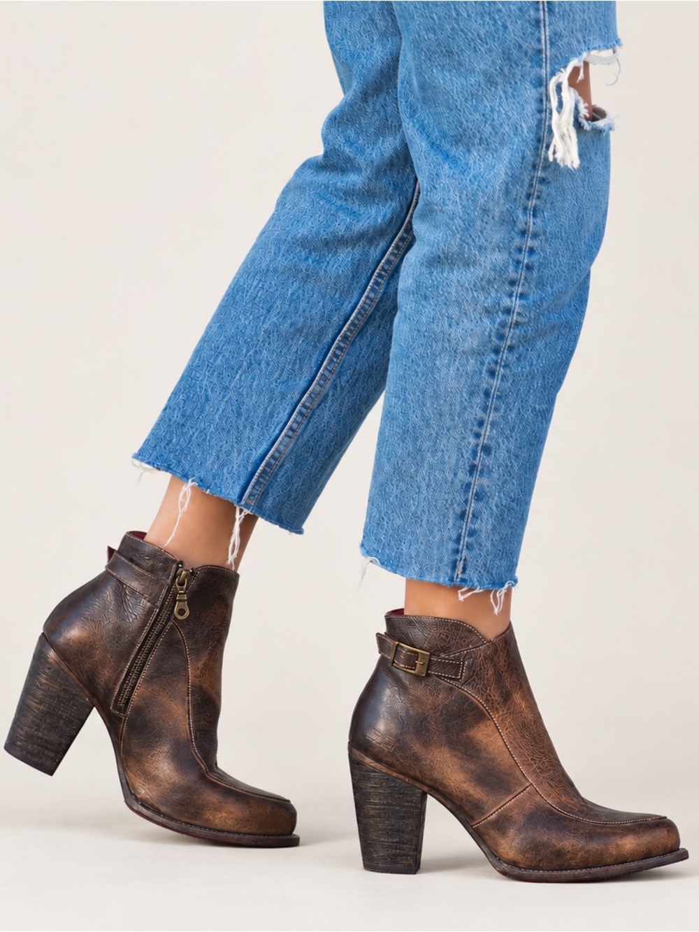 BED|STÜ Isla Leather Heeled Ankle Booties Brown Size 6 BNWT